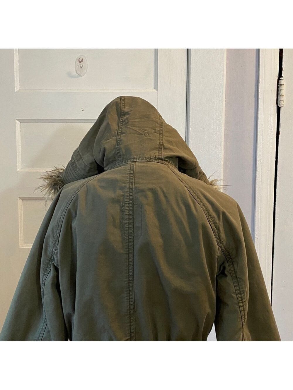 Gap Green Utility Jacket with Faux Fur Trimmed Hood, Size L - Picture 9 of 15
